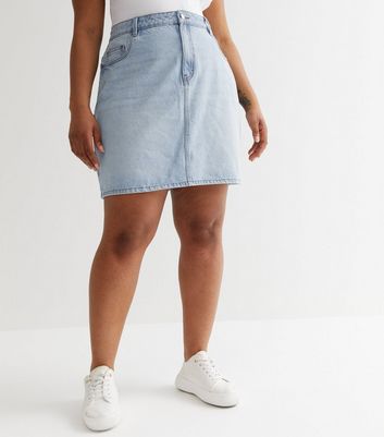 Curves Pale Blue Denim High Waist Mini Skirt