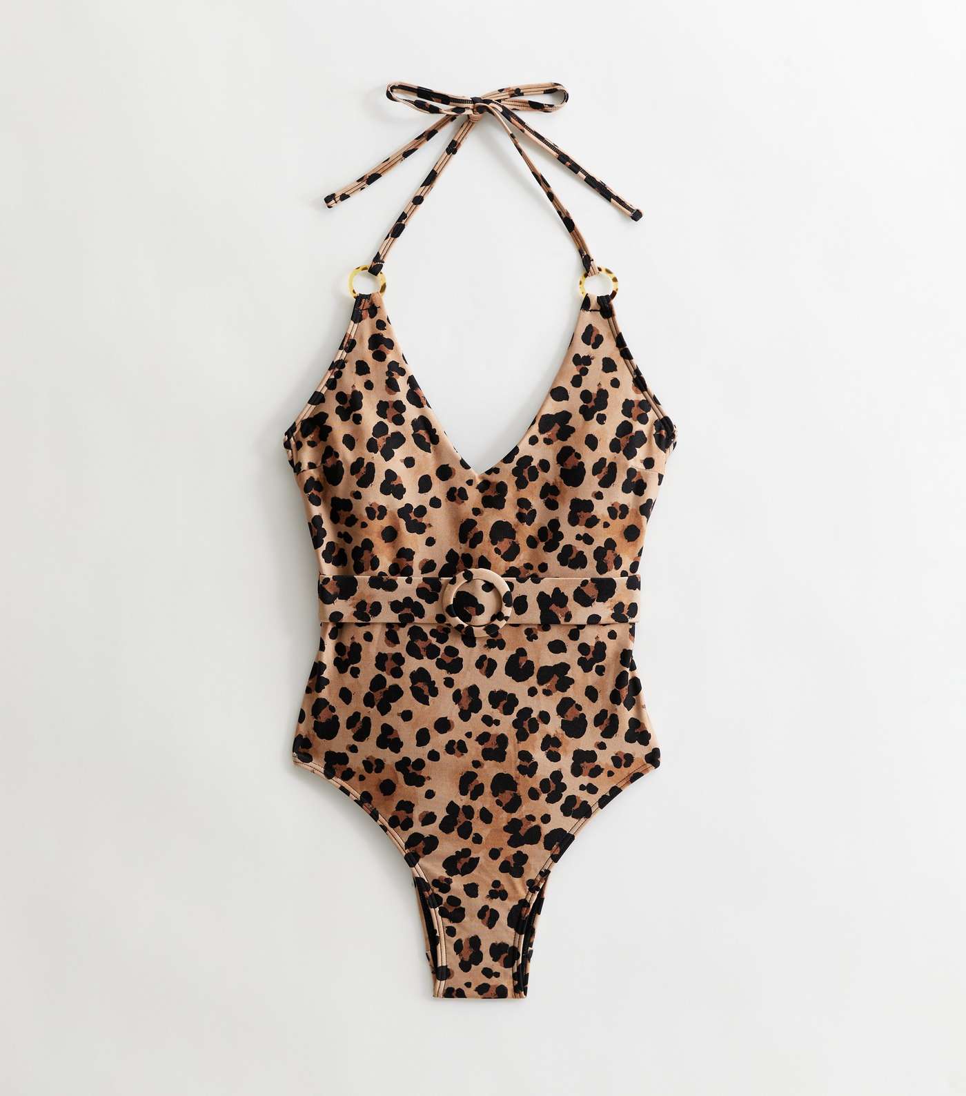 Brown Leopard Print Belted Halter Swimsuit Image 5
