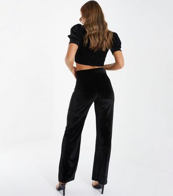 Yumi Black Crinkle Velvet Trousers With Pocket  Yumi