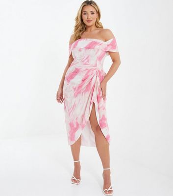 QUIZ Curves Marble Asymmetric Bardot Midi Dress New Look