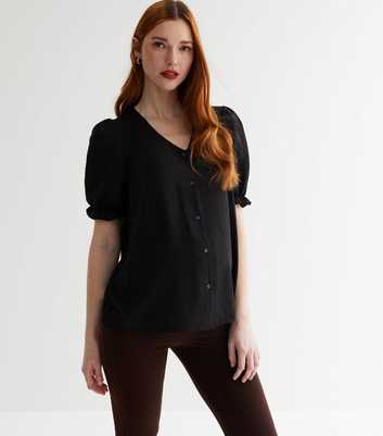 Maternity Black V Neck Frill Sleeve Blouse