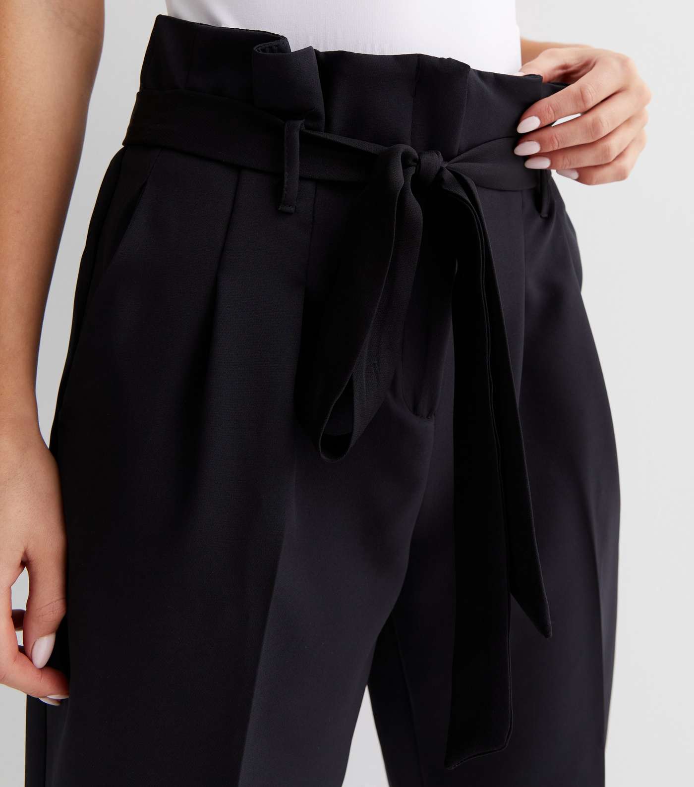 Petite Black Paperbag Trousers Image 3
