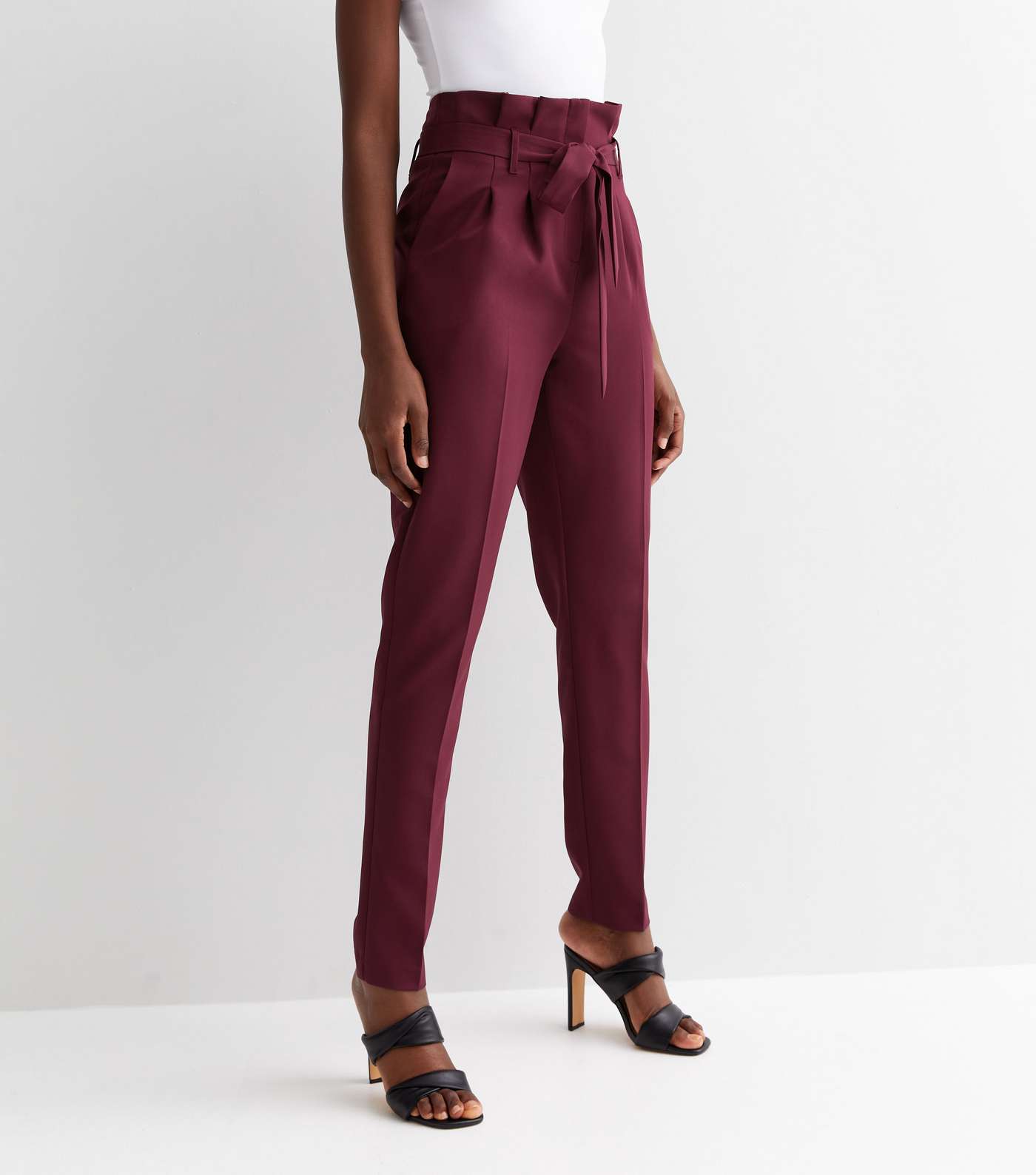 Tall Burgundy Paperbag Trousers Image 2
