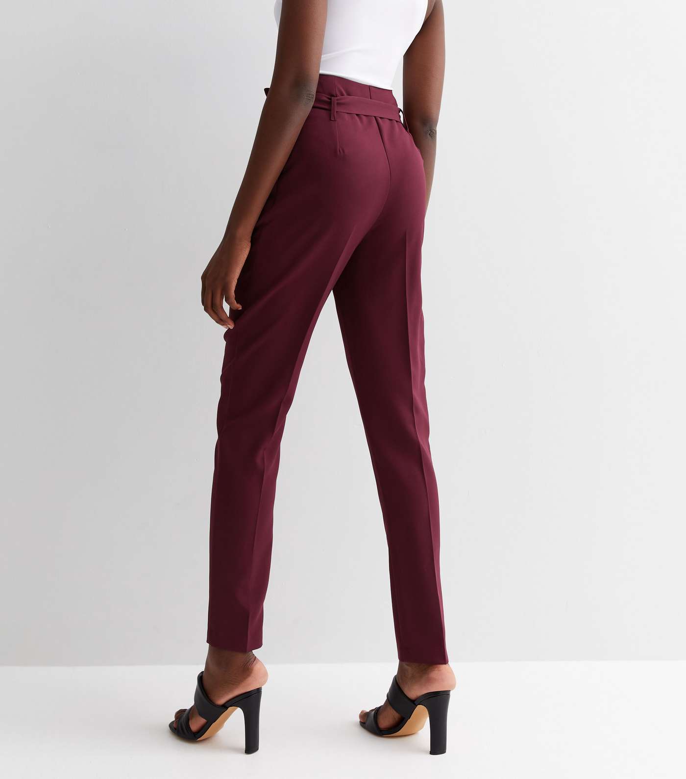 Tall Burgundy Paperbag Trousers Image 4