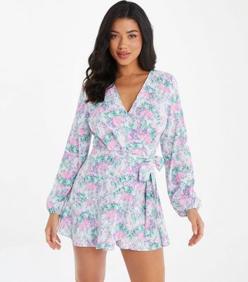 QUIZ Multicoloured Abstract Long Sleeve Wrap Playsuit
