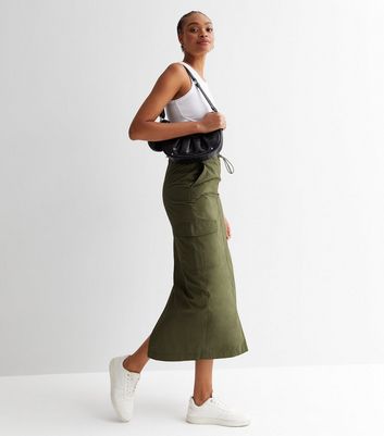 Tall Khaki Parachute Midaxi Skirt New Look