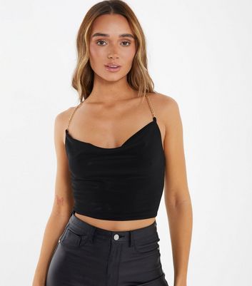 QUIZ Black Chain Cowl Neck Crop Top