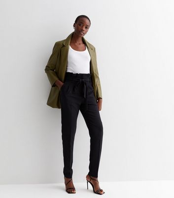 Tall Black Paperbag Trousers  New Look