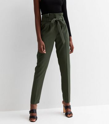 Tall Khaki Paperbag Trousers New Look