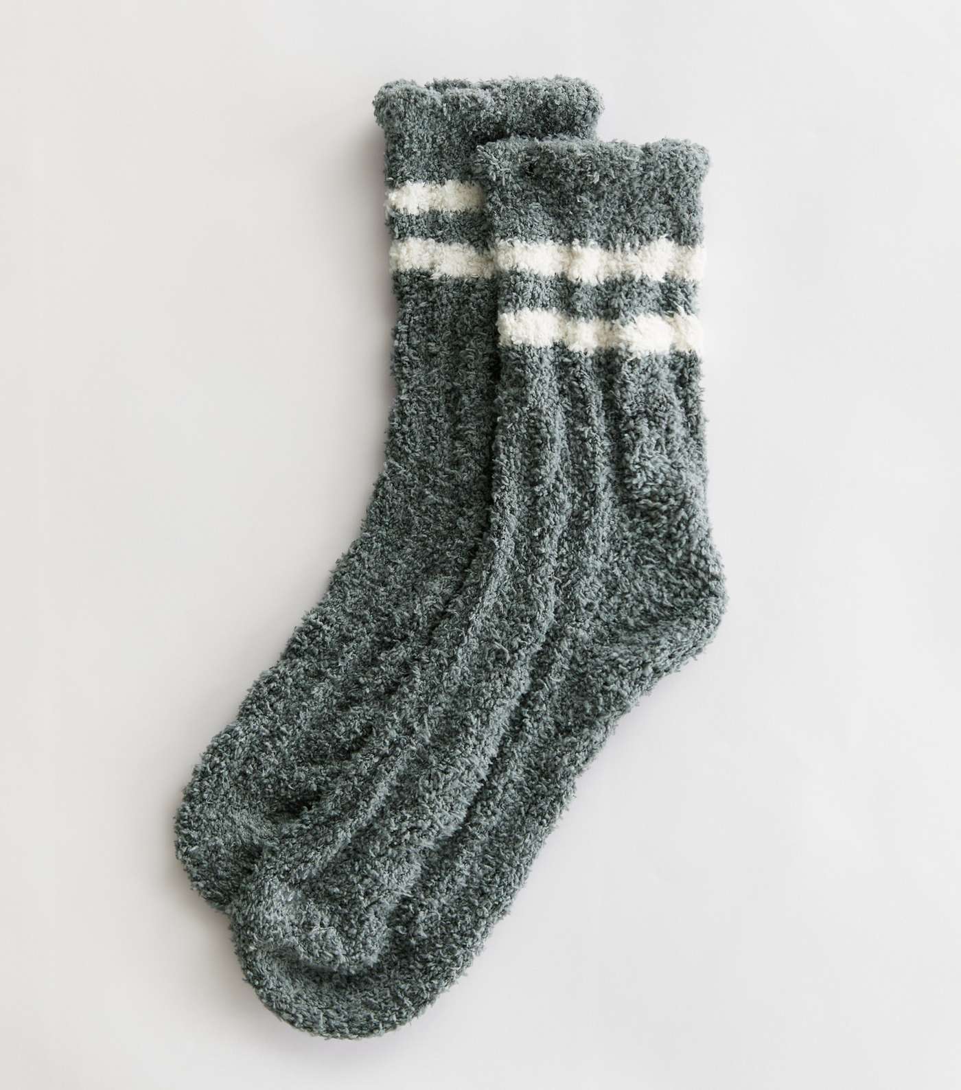 Grey Cable Stripe Fluffy Socks