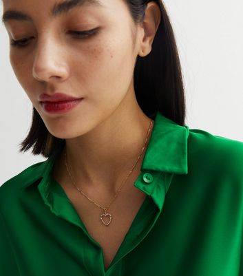 Gold Twist Open Heart Pendant Necklace New Look