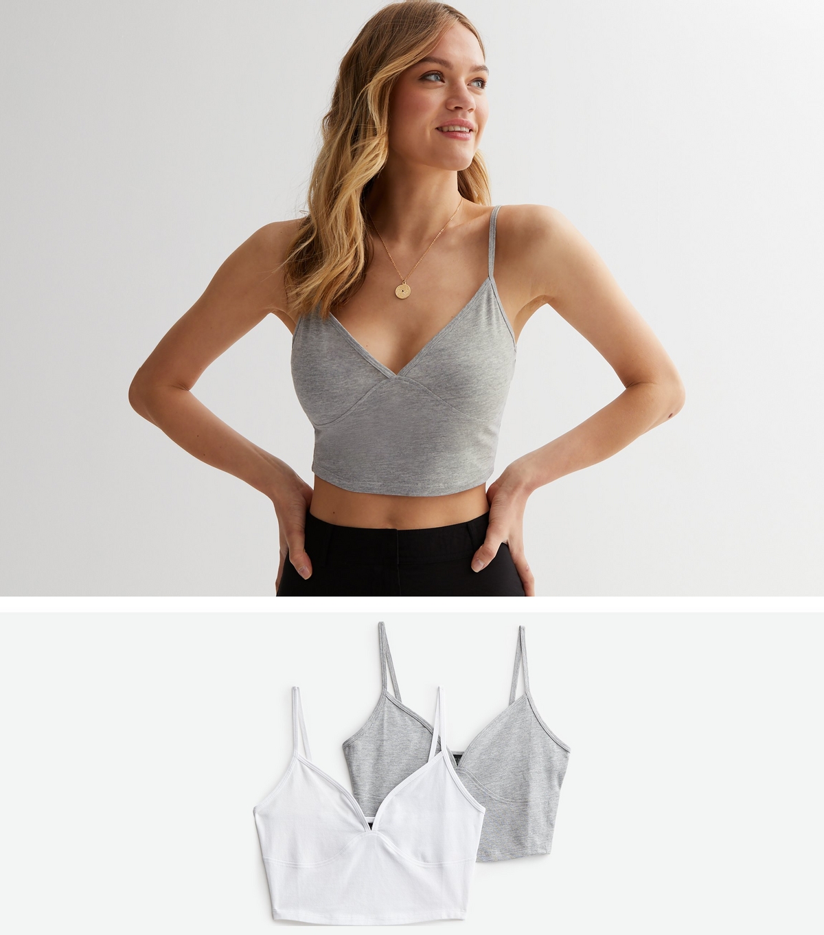 Women's 2 Pack Grey and White Bralettes New Look