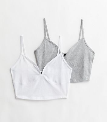 2 Pack Grey and White Bralettes New Look