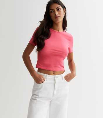 Bright Pink Jersey Short Sleeve Crop T-Shirt
