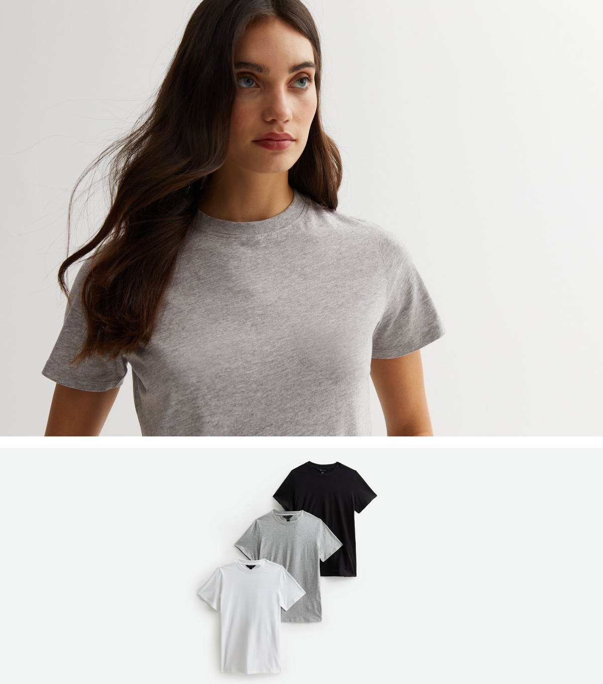 Women's 3 Pack Light Grey White and Black Crew Neck T-Shirts New Look