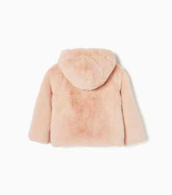 Zippy Pink Faux Fur Hooded Coat New Look