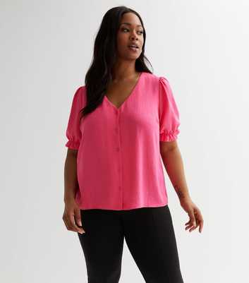Curves Bright Pink Short Frill Sleeve Blouse