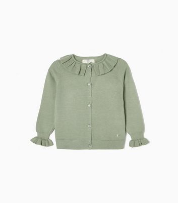 Zippy Light Green Knit Frill Collared Long Sleeve Cardigan | New Look