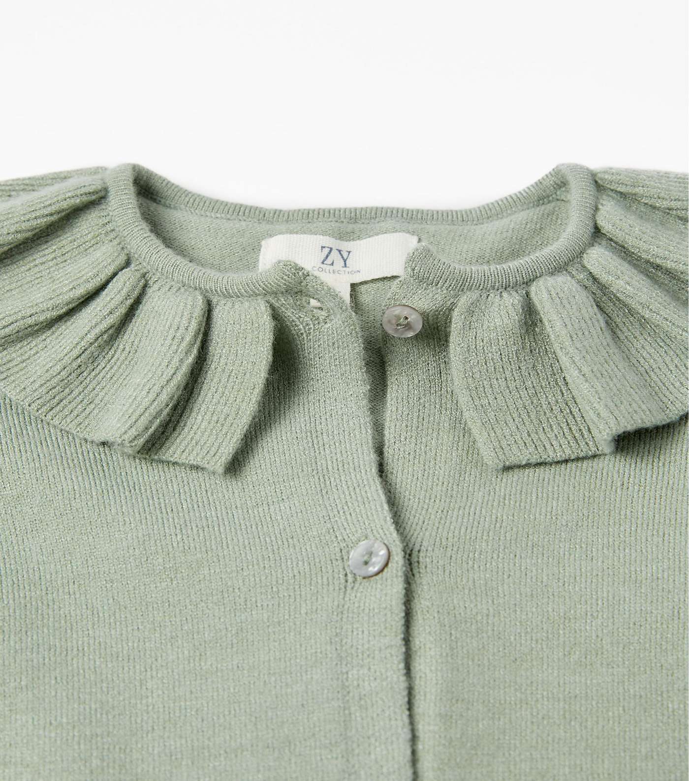 Zippy Light Green Knit Frill Collared Long Sleeve Cardigan Image 3