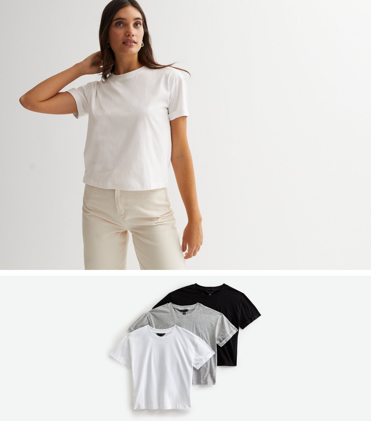 Women's 3 Pack Light Grey Black and White Boxy T-Shirts New Look