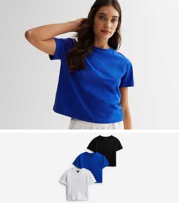 3 Pack Blue White and Black Boxy T-Shirts