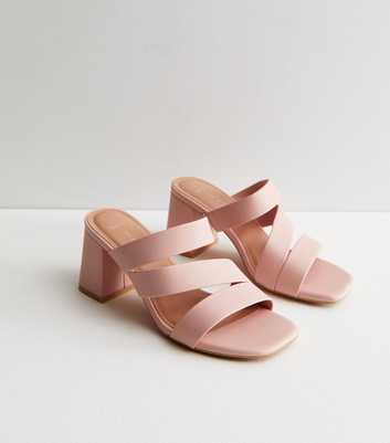 Wide Fit Pink Asymmetric Block Heel Mule Sandals