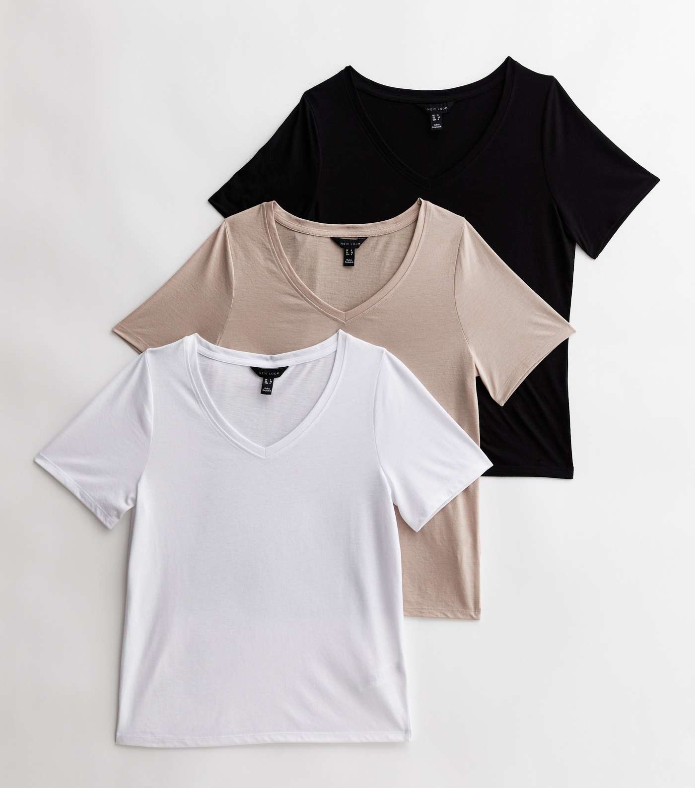 3 Pack Black Brown and White V Neck T-Shirts Image 5