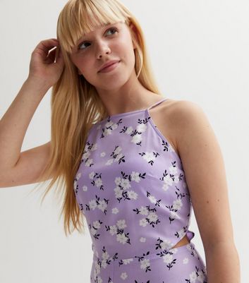 Girls Purple Floral Cut Out Playsuit New Look