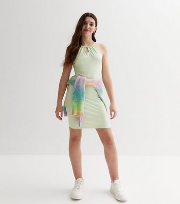 Girls Mint Green Jersey Halter Dress New Look
