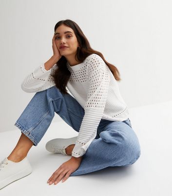 White open deals stitch sweater