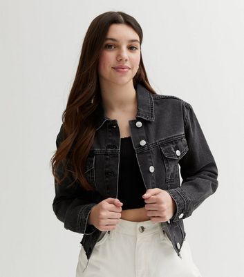 Cheap black hot sale cropped denim jacket