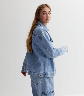 Girls Blue Denim Oversized Jacket New Look