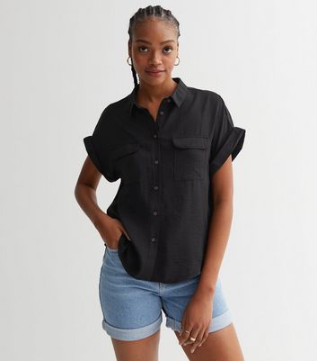 Tall Black Short Sleeve Pocket Front Shirt | New Look