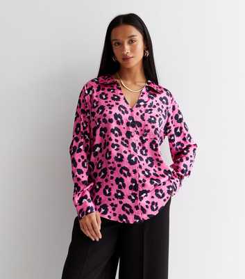 Petite Pink Leopard Print Satin Shirt