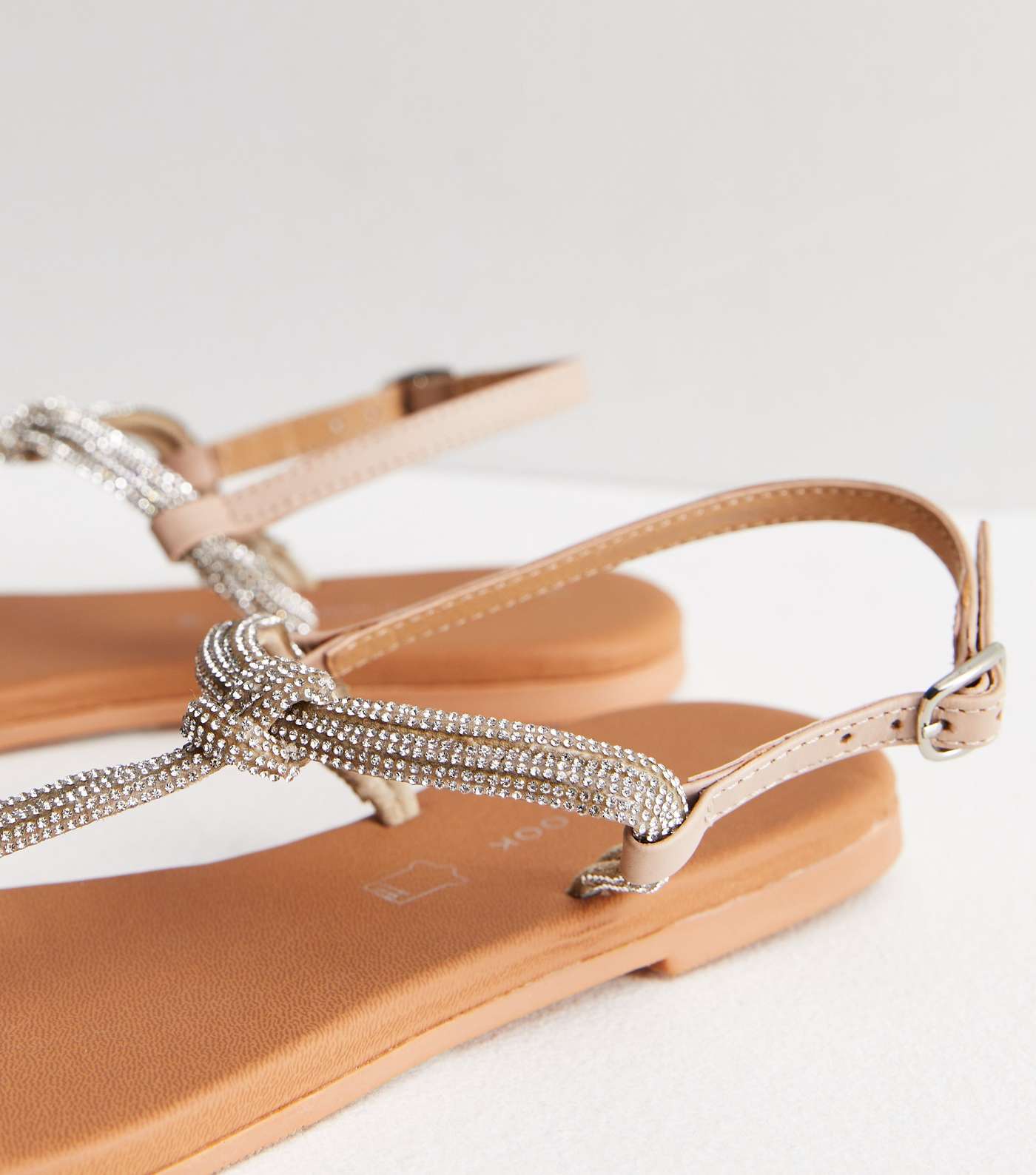 Silver Leather Diamanté Knot Toe Post Sandals Image 4