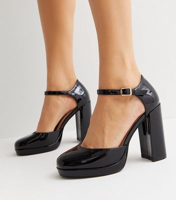 Black patent heels ankle strap on sale