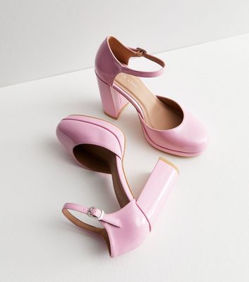 Pink Patent 2 Part Platform Block Heel Sandals New Look