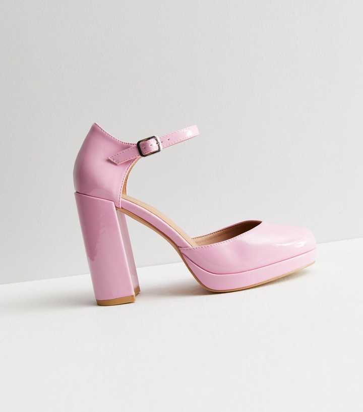 Light Pink Patent Leather Peep Toe Platform Heels