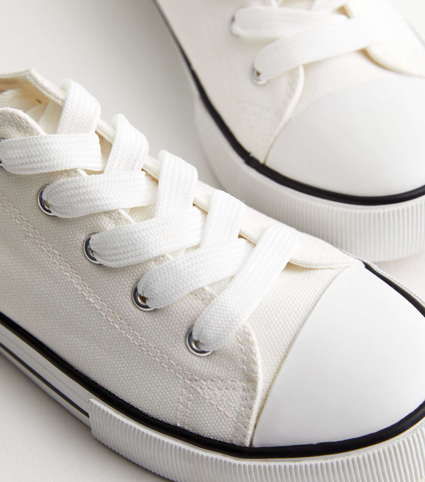 Wide Fit White Canvas Stripe Lace Up Trainers Image 4