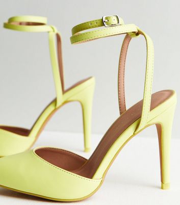 Yellow Strappy Stiletto Heel Court Shoes New Look