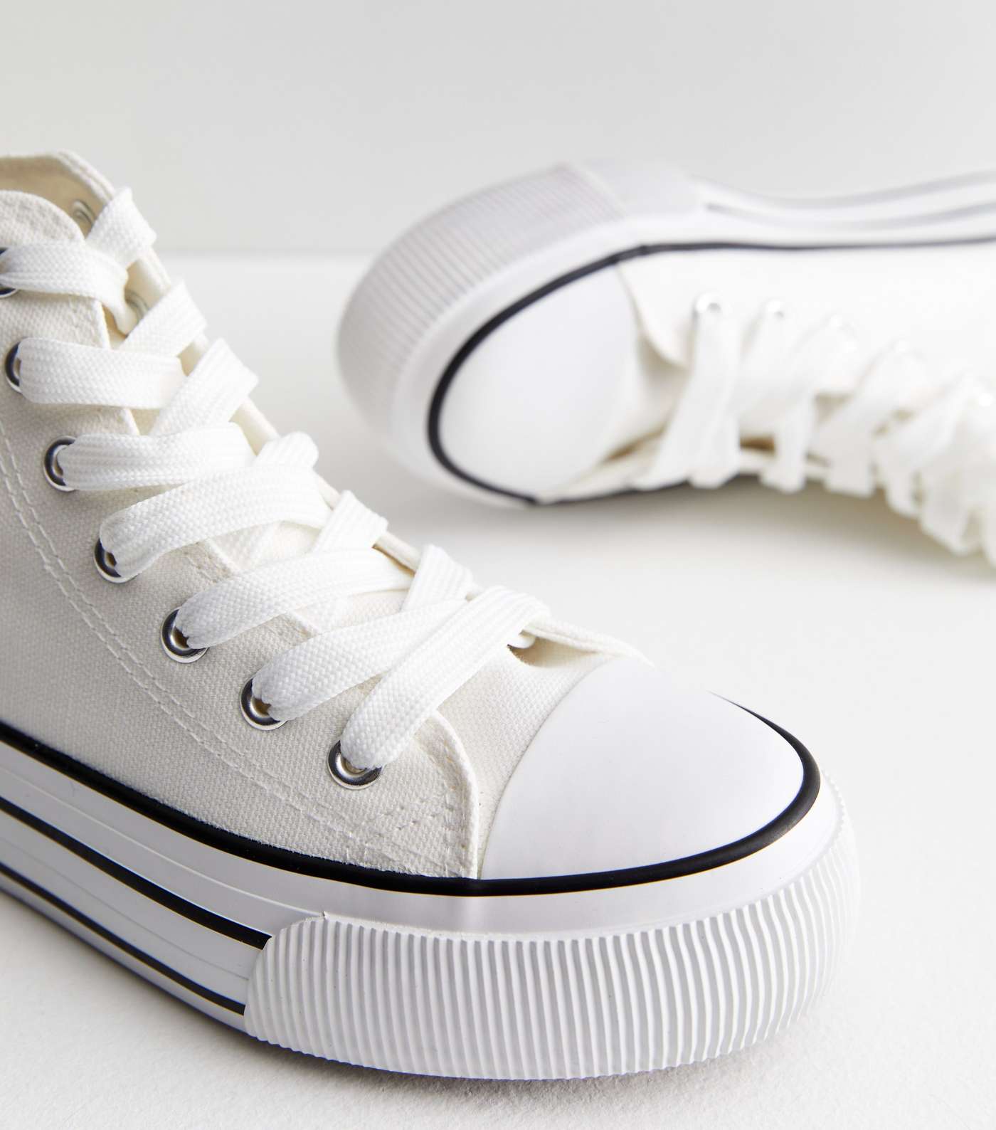 White Double Stripe Canvas High Top Trainers Image 4