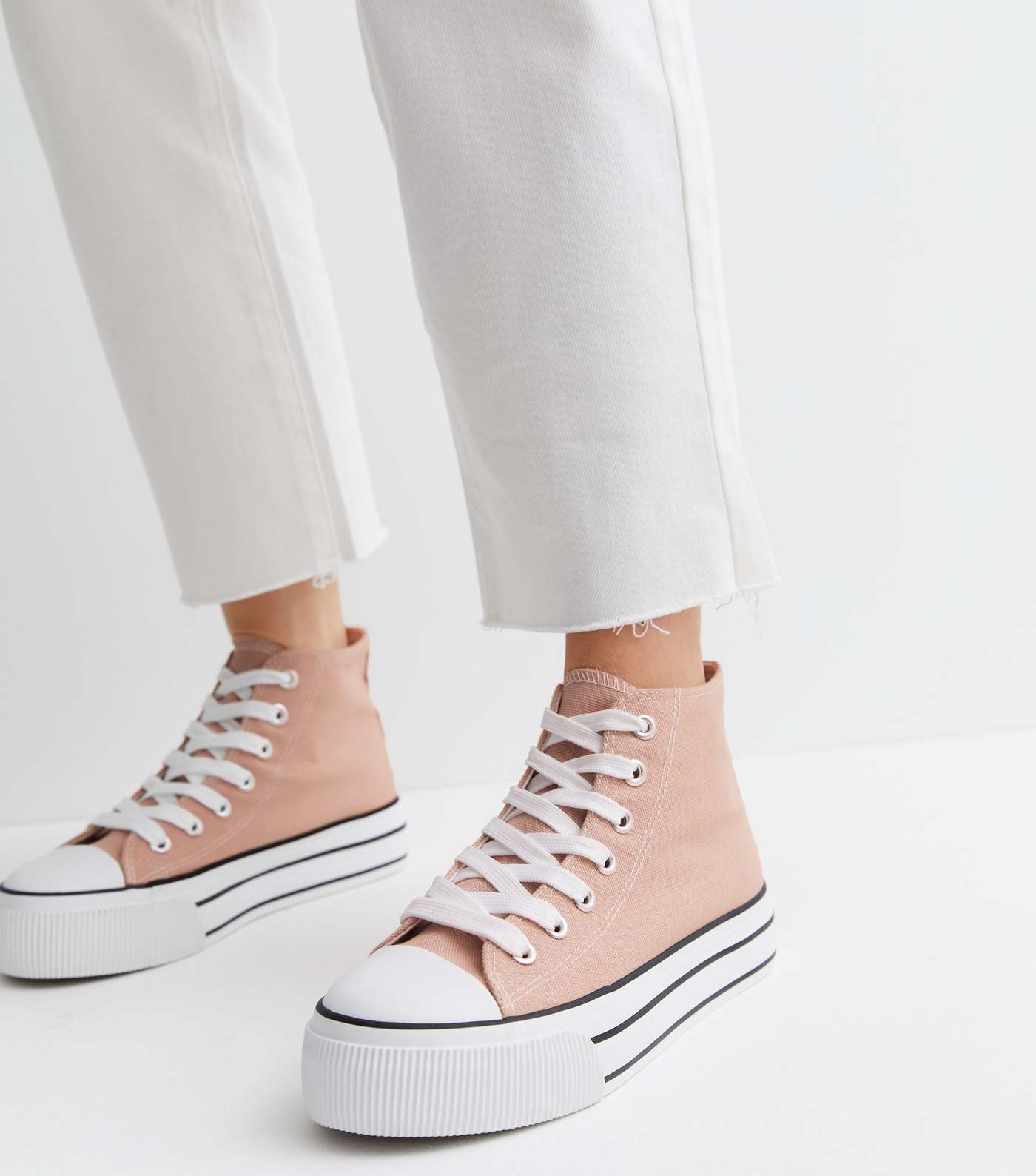 Pale Pink Double Stripe Canvas High Top Trainers Image 2