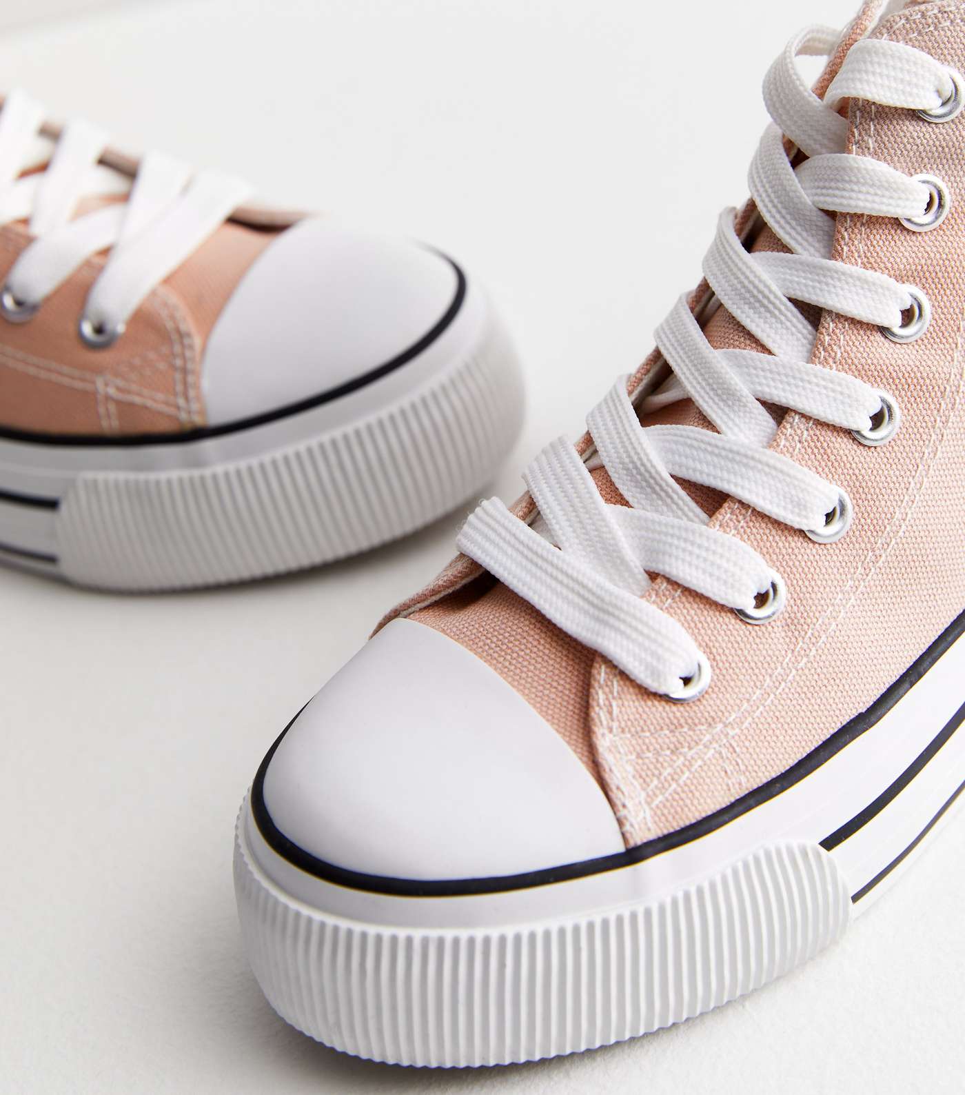 Pale Pink Double Stripe Canvas High Top Trainers Image 4