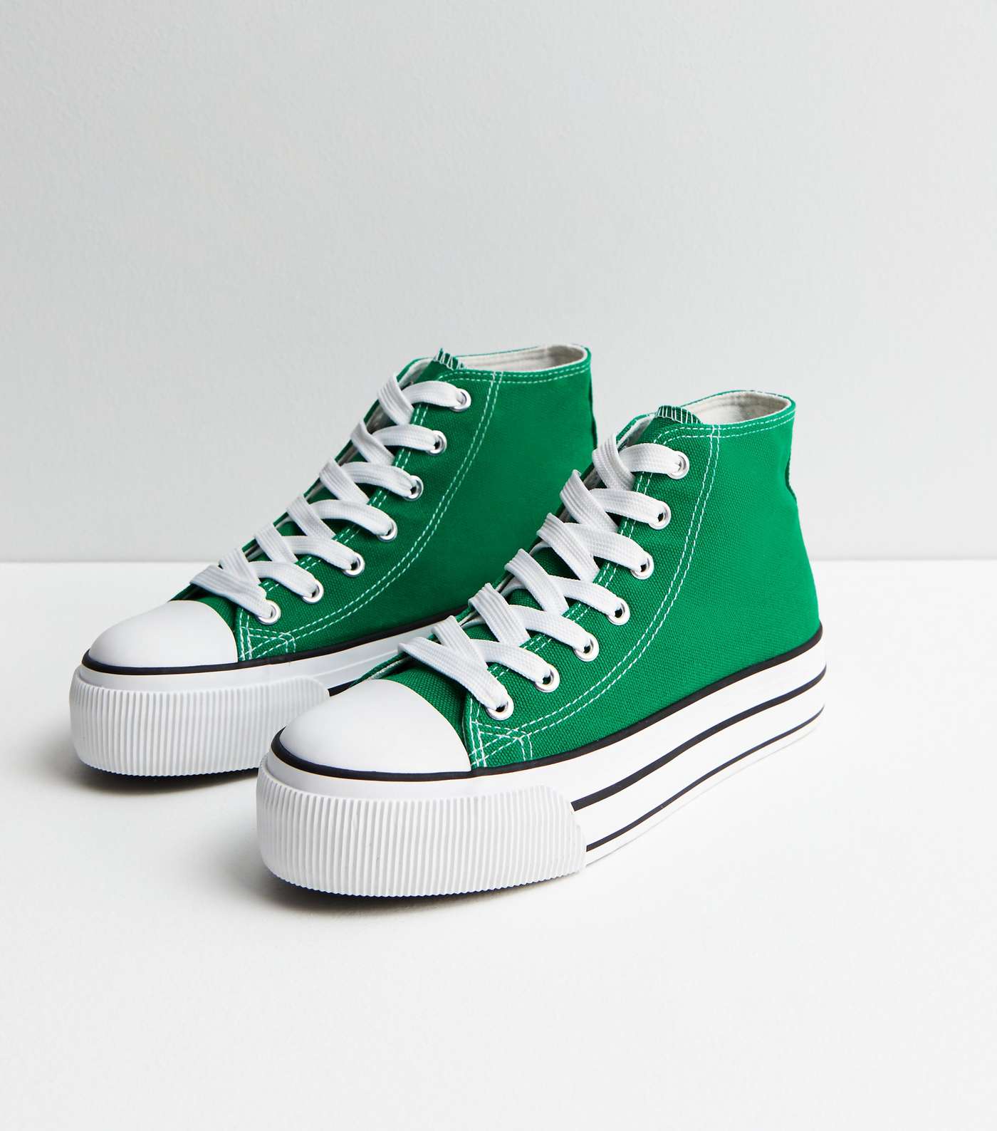 Green Double Stripe Canvas High Top Trainers