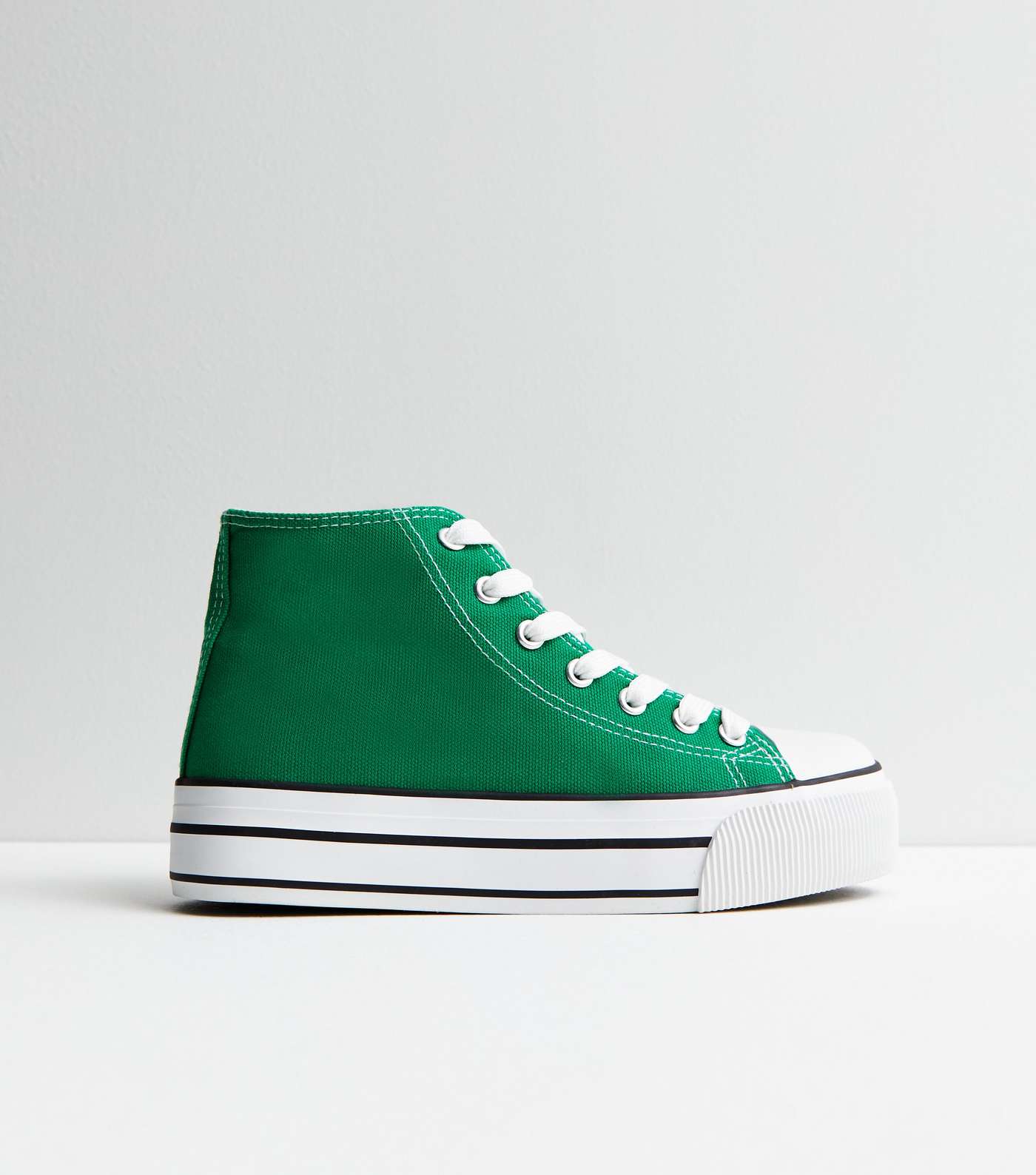 Green Double Stripe Canvas High Top Trainers Image 5