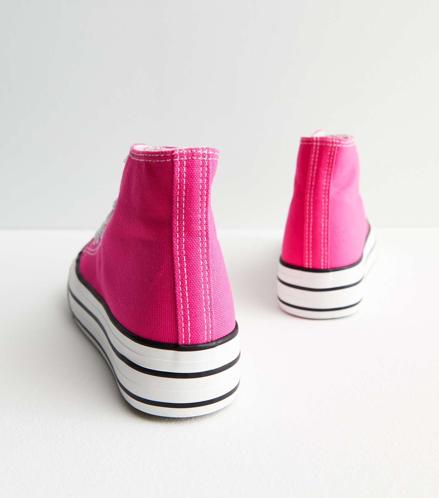 Bright Pink Double Stripe Canvas High Top Trainers Image 4