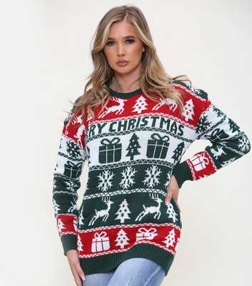 JUSTYOUROUTFIT Dark Green Fair Isle Reindeer Knit Christmas Jumper