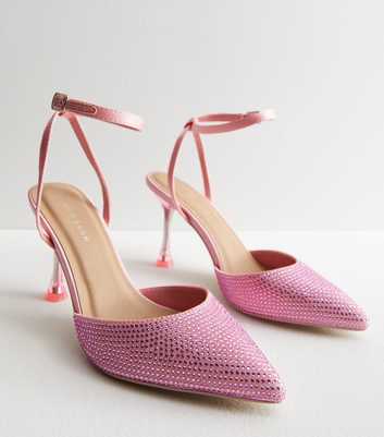 Pink Diamanté Flared Heel Court Shoes