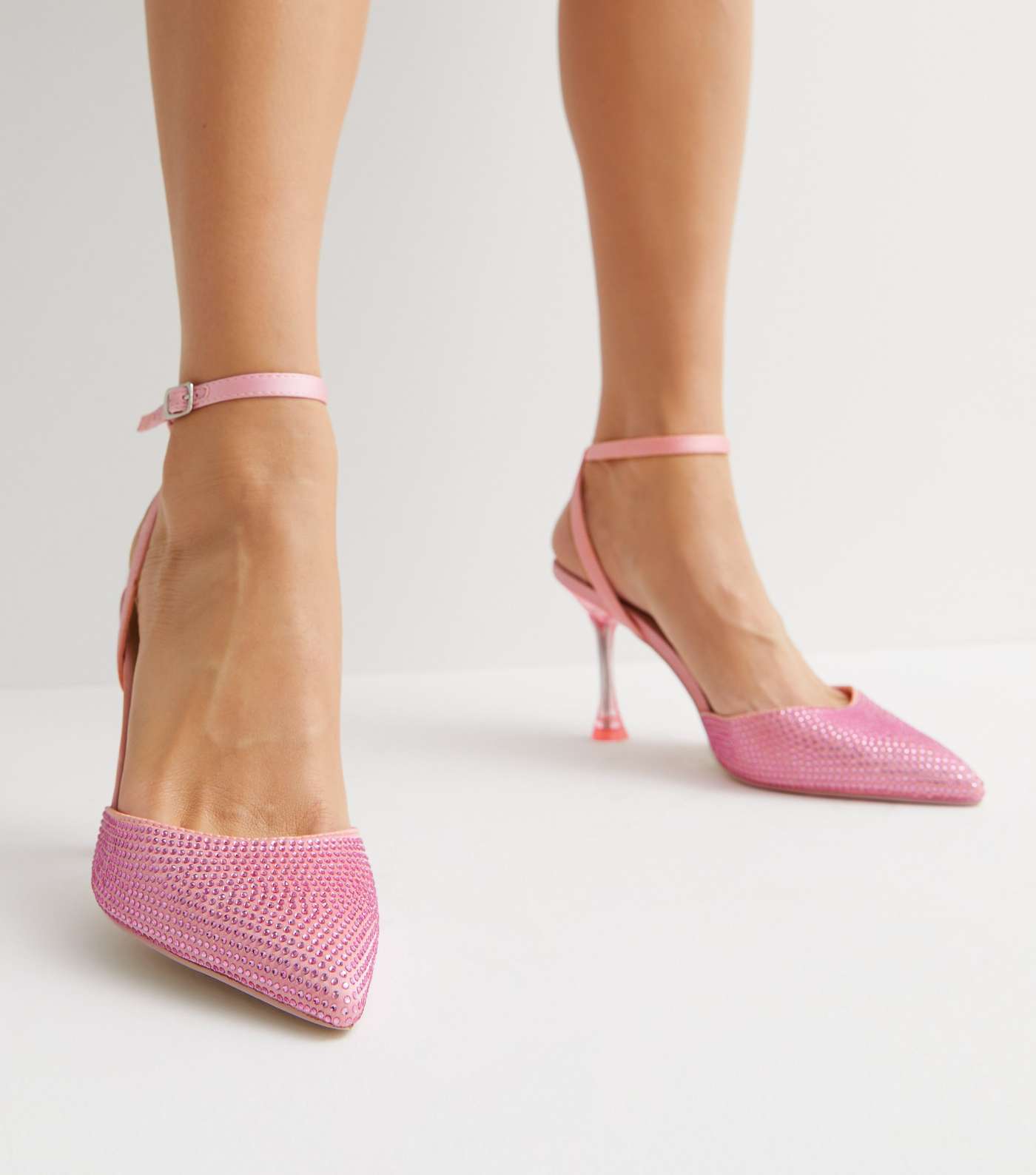 Pink Diamanté Flared Heel Court Shoes Image 2