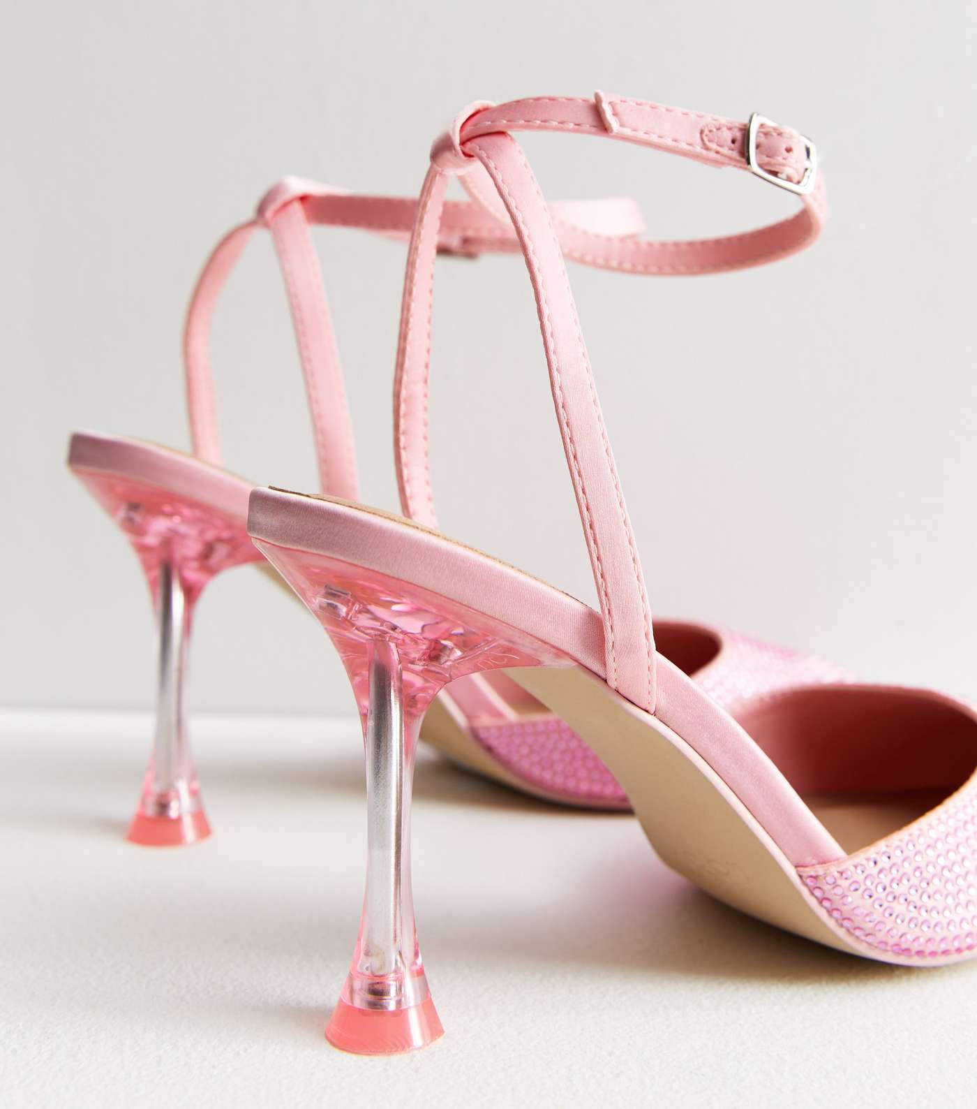 Pink Diamanté Flared Heel Court Shoes Image 4